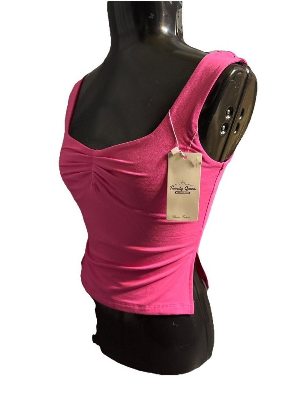 Trendy Queen Tank Top Womens XS Neon Pink Square Neck Sleeveless Jersey Stretch
